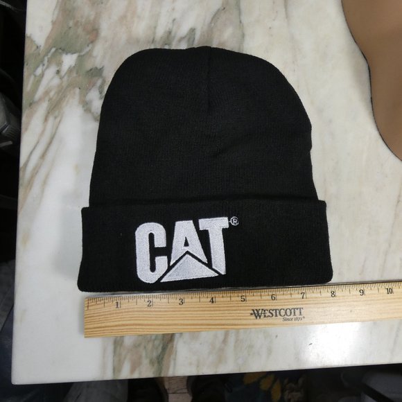CAT logo Knit Cap Beanie Black and White - Picture 5 of 7
